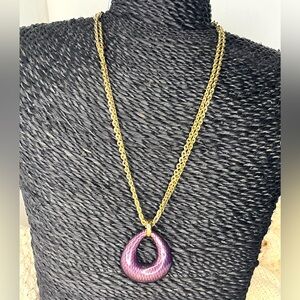 VTG 90s Erwin Pearl 15” Gold Tone Double Chain Necklace w/ Enameled Pendant